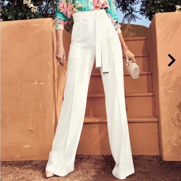 $250 NWT MARCIANO WHITE HIGH WAISTED WIDE LEG BELTED PANTS M / IT 42 - Picture 2 of 8